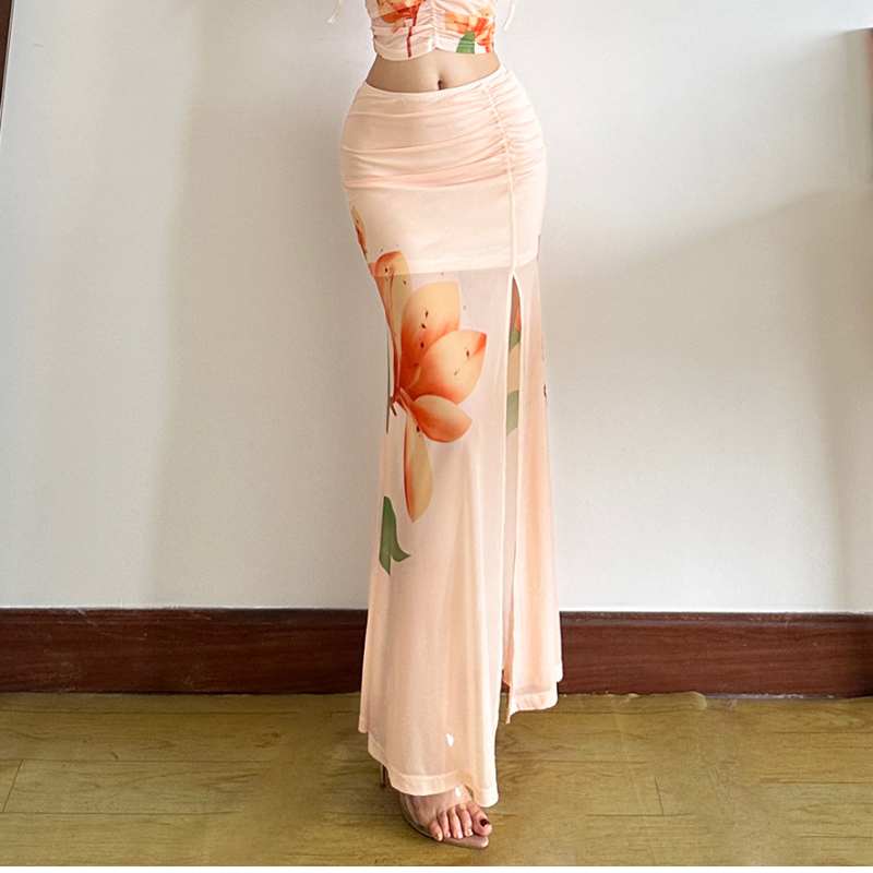 Blush Bloom Ruched Mesh Maxi Skirt with Sassy Slit - Your Fall Getaway Essential