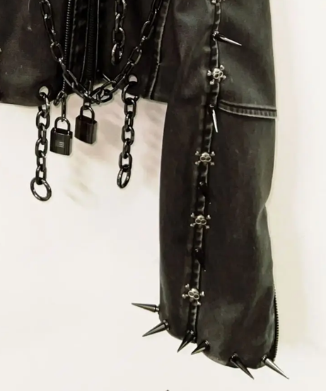 Unleash Your Inner Rebel: Spiked & Chained Skull Faux Leather Jacket - Your Ultimate Fall & Halloween Statement