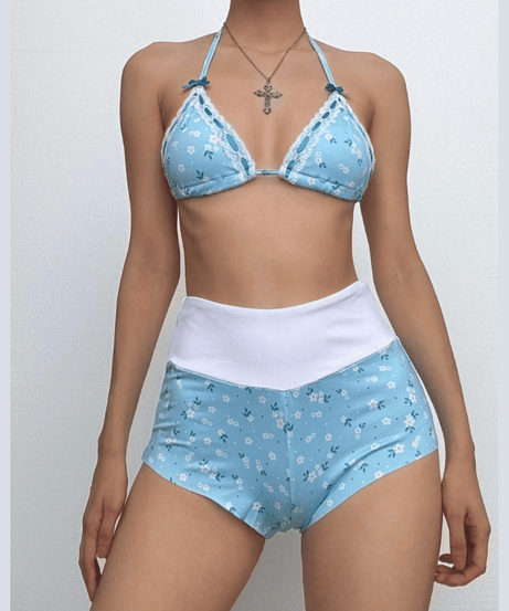 Dreamy Daisy Halter Bikini & High-Waisted Shorts Set - Your Resort Ready Getaway Essential!