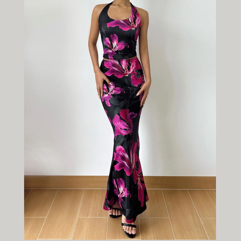 The Enchanting Orchid Halter Maxi Set - Glamorous Fall & Holiday Event Wear