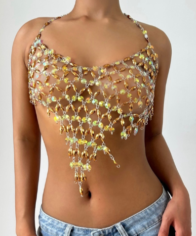 Dazzling 'Golden Hour' Rhinestone Halter Top - Sparkle & Shine for NYE & Holiday Parties