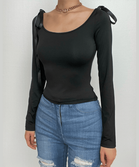 Chic Bow-Tie Long Sleeve Top: Versatile 2-Way Off-Shoulder | Fall & Holiday Essential