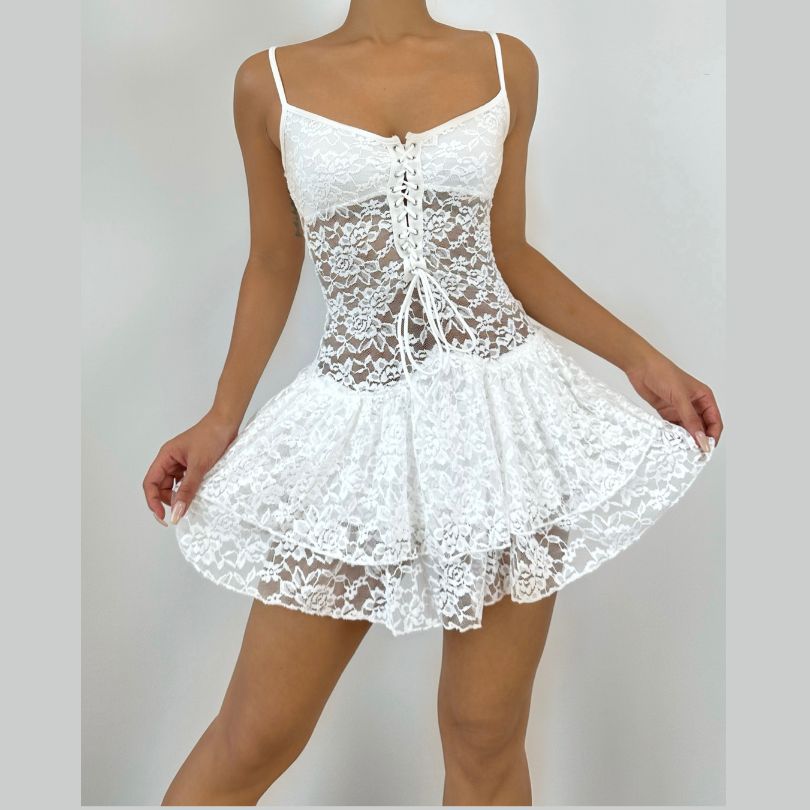Dreamy White Lace Corset Mini Dress - Perfect for Halloween, Holiday Parties & Romantic Nights Out