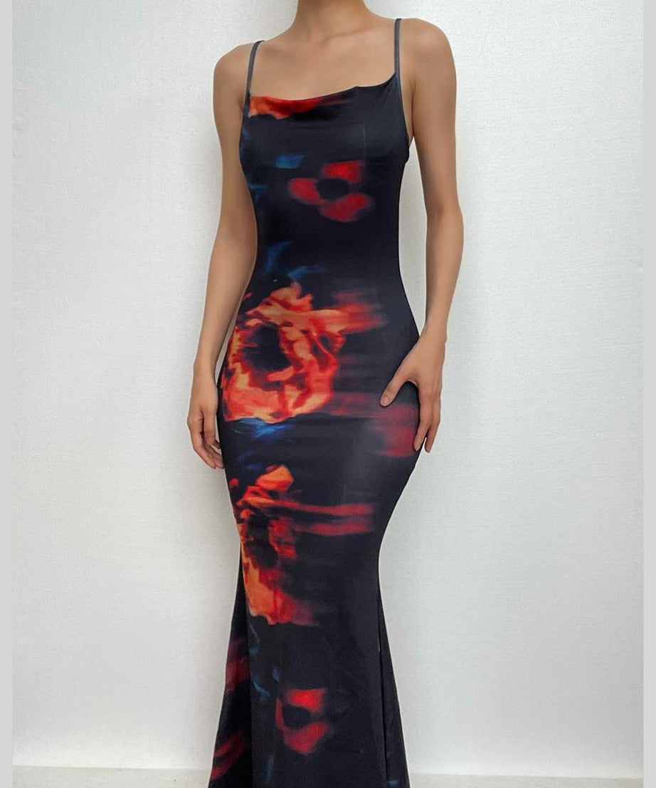 Stunning Fall Bloom Cowl Neck Maxi Dress for Women - Chic Bodycon Evening Wear