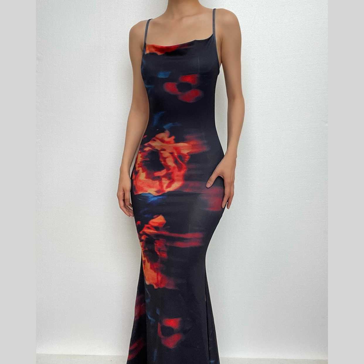 Stunning Fall Bloom Cowl Neck Maxi Dress for Women - Chic Bodycon Evening Wear