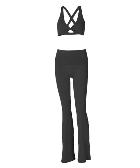 Effortless Fall Comfort: Sage Green Flared Legging & Twisted Crop Top Set - Your Athleisure Essential