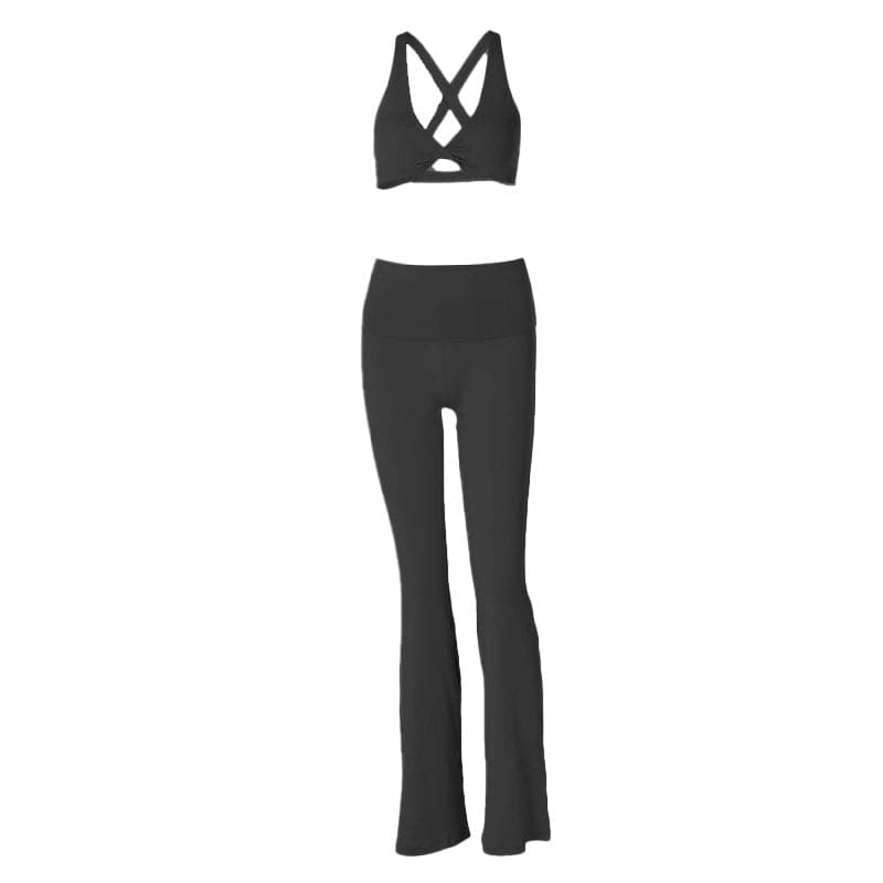 Effortless Fall Comfort: Sage Green Flared Legging & Twisted Crop Top Set - Your Athleisure Essential