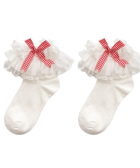 Sweet Gingham Bow Ruffled Lace Ankle Socks | Vintage-Inspired Fall Charm