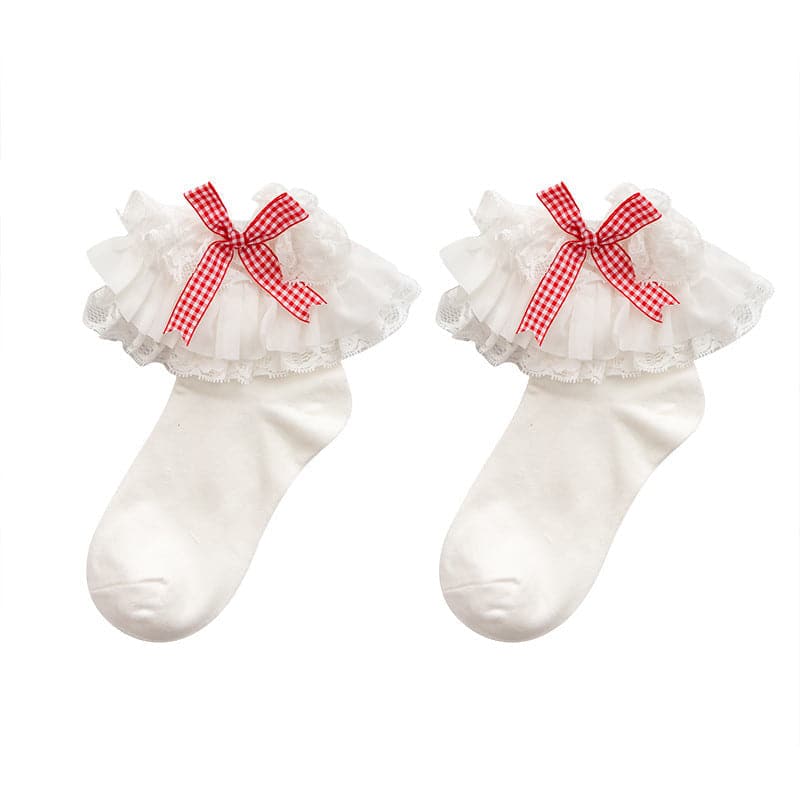 Sweet Gingham Bow Ruffled Lace Ankle Socks | Vintage-Inspired Fall Charm