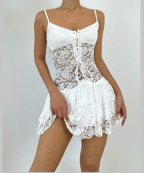 Dreamy White Lace Corset Mini Dress - Perfect for Halloween, Holiday Parties & Romantic Nights Out