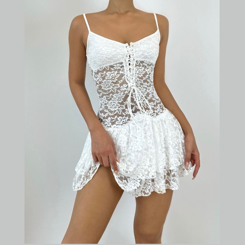 Dreamy White Lace Corset Mini Dress - Perfect for Halloween, Holiday Parties & Romantic Nights Out