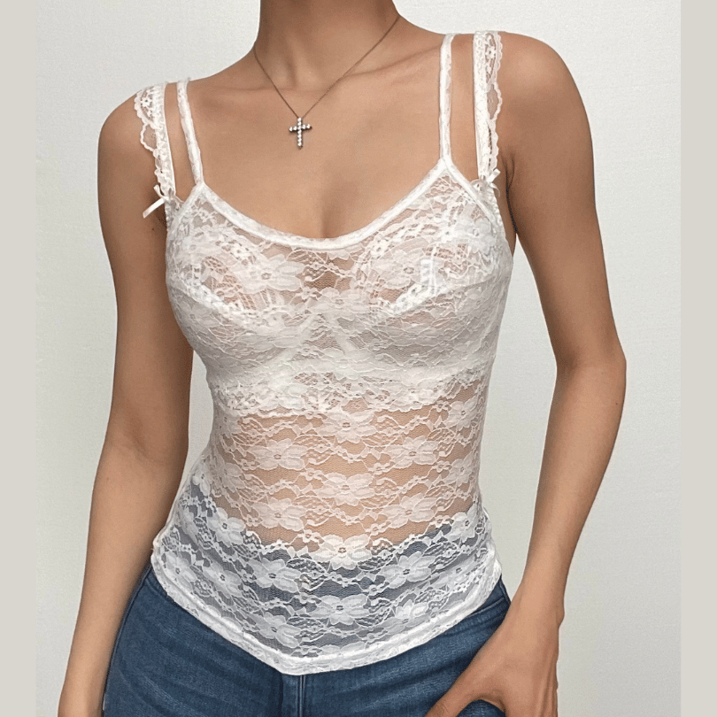 Delicate Dream: Y2K Sheer Lace Backless Cami Top – Your Go-To for Fall & Date Nights