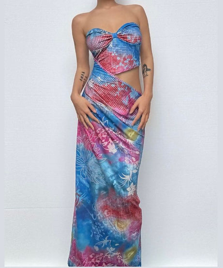 Vibrant Tropical Bloom Strapless Cutout Maxi Dress - Your Fall/Winter Vacation Essential