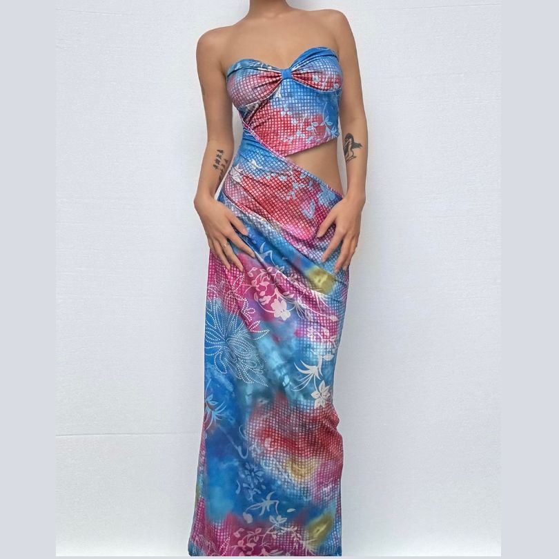 Vibrant Tropical Bloom Strapless Cutout Maxi Dress - Your Fall/Winter Vacation Essential