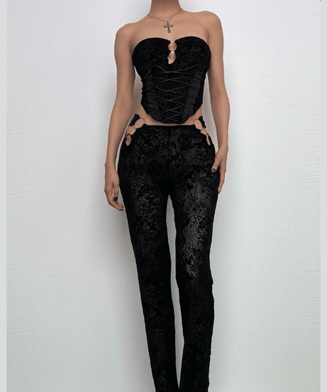 Velvet O-Ring Corset & Cut-Out Pant Set: Your Edgy Fall & Holiday Night Out Look