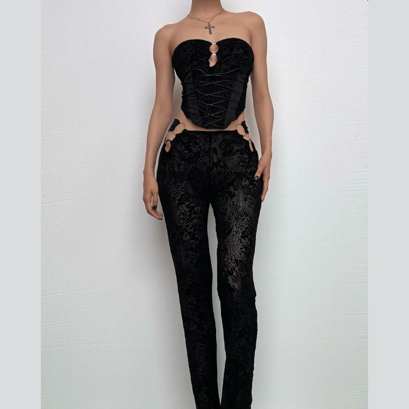 Velvet O-Ring Corset & Cut-Out Pant Set: Your Edgy Fall & Holiday Night Out Look