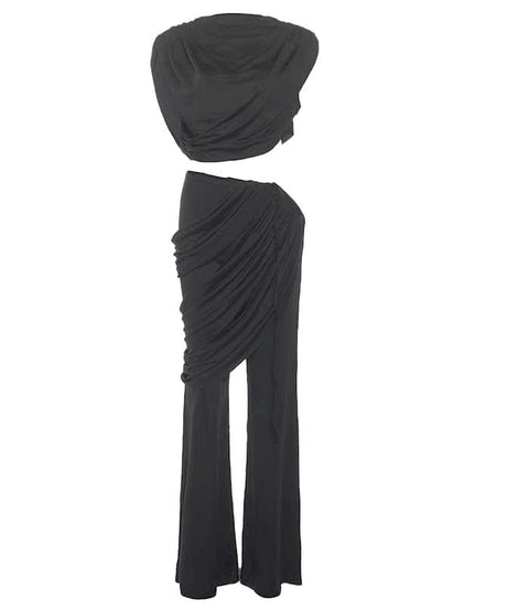 Chic Black Draped & Ruched Two-Piece Set | Your Fall & Holiday Event Essential