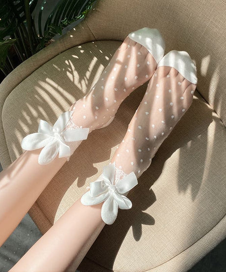Chic Polka Dot Sheer Ankle Socks with Dainty Bows - Elevate Your Fall & Halloween Style