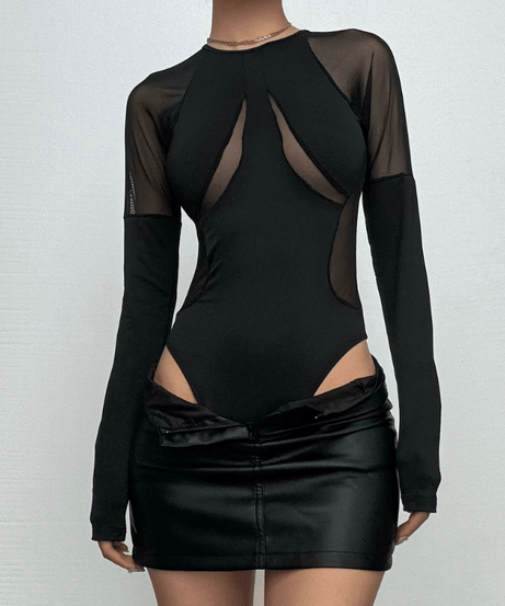 Edgy Mesh Illusion Bodysuit - Your Statement Piece for Fall & Halloween Nights