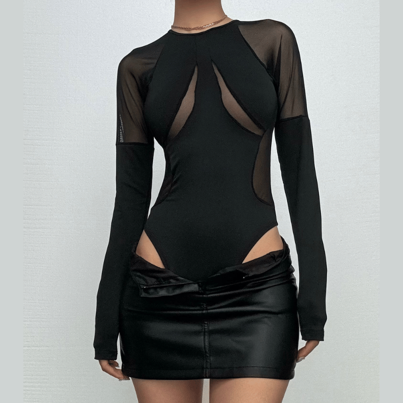 Edgy Mesh Illusion Bodysuit - Your Statement Piece for Fall & Halloween Nights