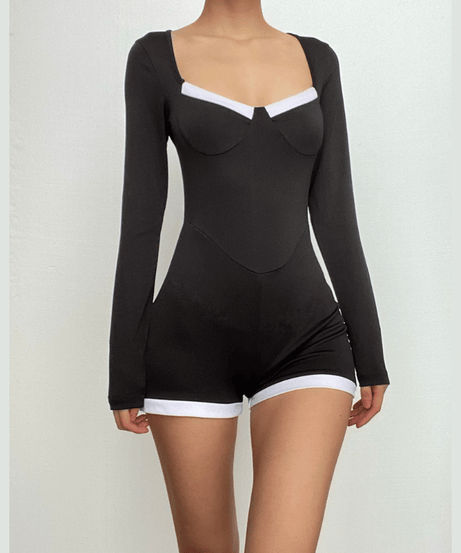 Fall Chic: Sweetheart Long Sleeve Athleisure Romper - Cozy & Versatile