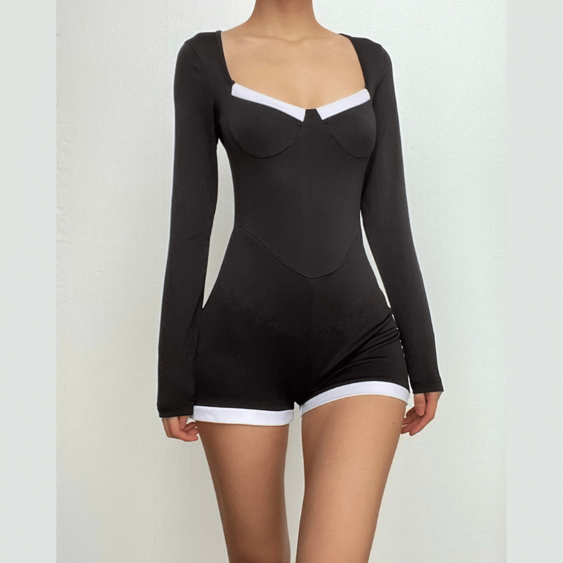 Fall Chic: Sweetheart Long Sleeve Athleisure Romper - Cozy & Versatile