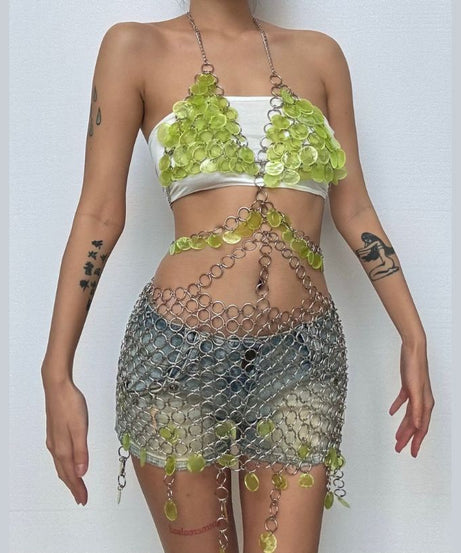 Mermaidcore Lime Green Chainmail Body Chain Set - Festival, Rave & Halloween Statement