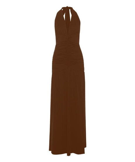 Alluring Black Halter V-Neck Ruched Backless Maxi Dress - Your Fall & Holiday Party Statement