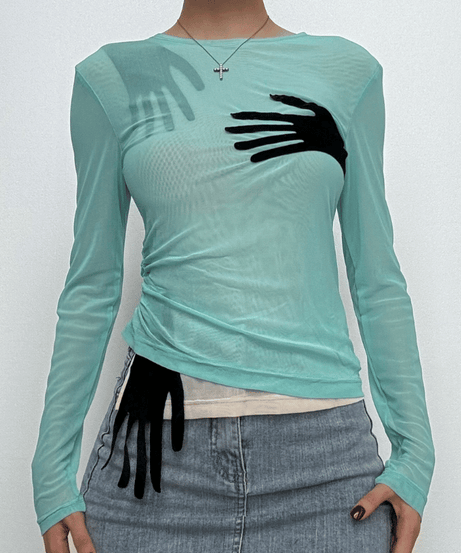 Mysterious Embrace Sheer Mesh Long Sleeve Top - Edgy Fall Fashion for Women