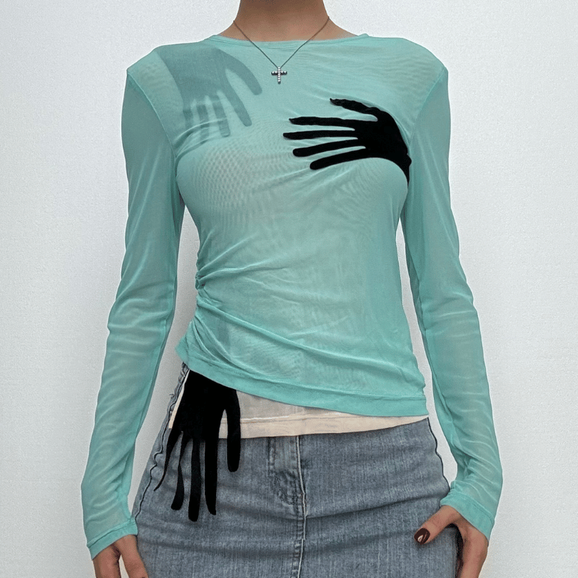 Mysterious Embrace Sheer Mesh Long Sleeve Top - Edgy Fall Fashion for Women
