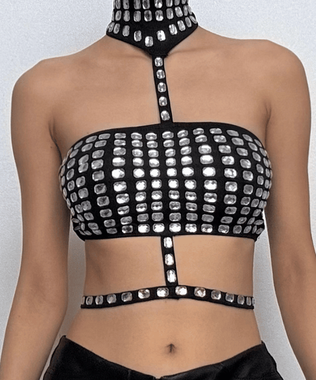 Dazzling Rhinestone Halter Crop Top - Ultimate Party, Club & Halloween Glam