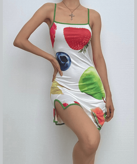 Y2K Fruit Pop Slip Mini Dress | Tropical Getaway & Resort Chic for American Women
