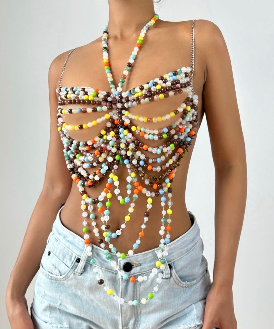 Kaleidoscope Beaded Butterfly Halter Top - Your Ultimate Festival & Resort Wear Statement