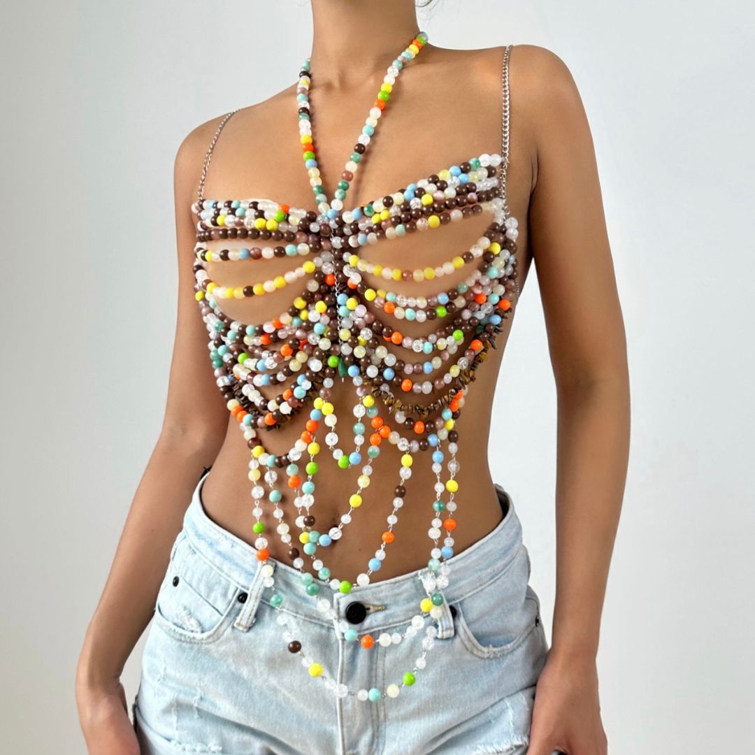 Kaleidoscope Beaded Butterfly Halter Top - Your Ultimate Festival & Resort Wear Statement