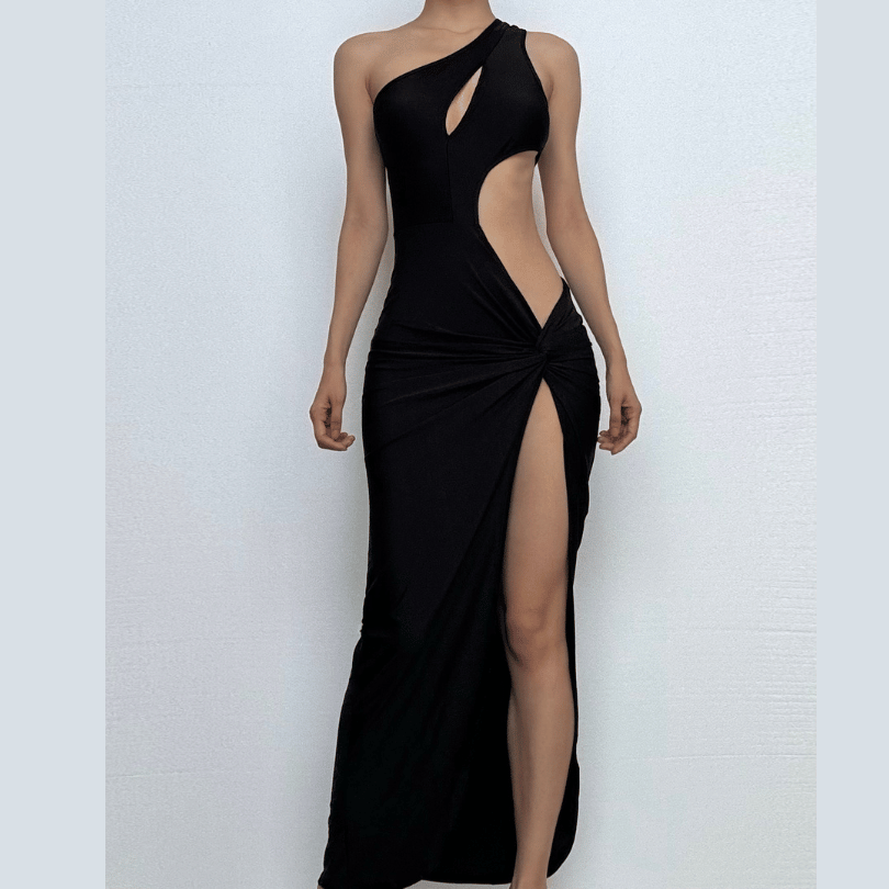 Glamour Siren Black One-Shoulder Cutout Maxi Dress - Your Dazzling Pick for Holiday Parties & NYE