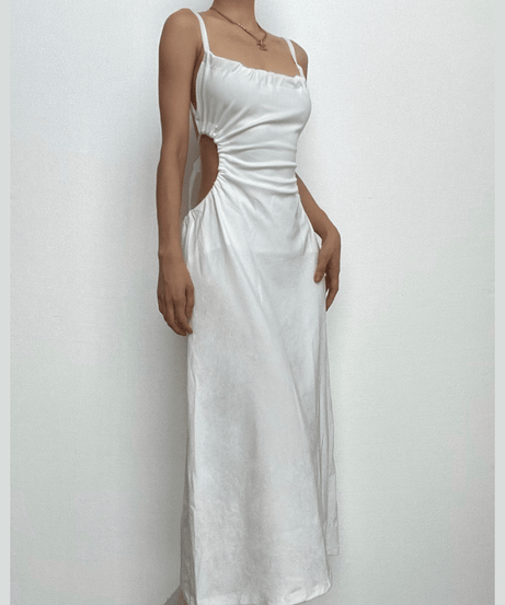 Effortless Chic: White Side Cut-Out Tie-Back Midi Dress - Perfect for Fall Events & Vacations