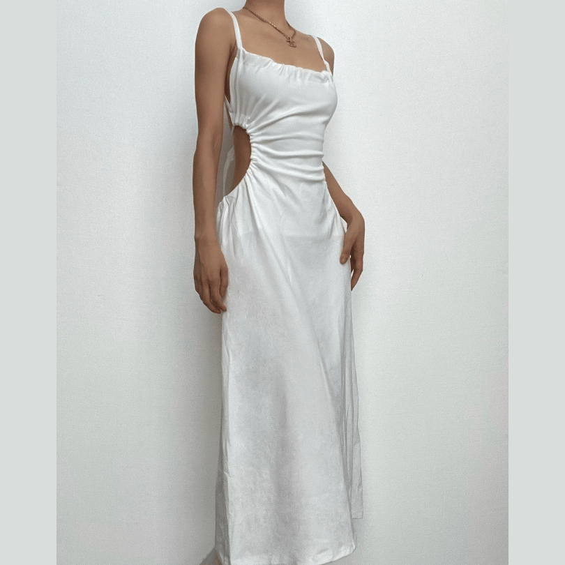 Effortless Chic: White Side Cut-Out Tie-Back Midi Dress - Perfect for Fall Events & Vacations
