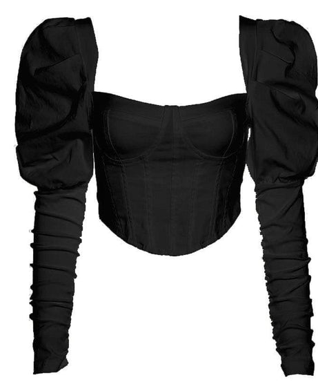 Autumn Elegance: White Sweetheart Corset Top | Statement Puff & Ruched Sleeves