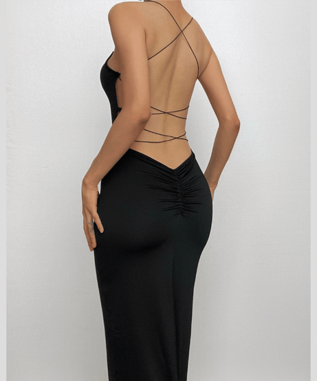 Timeless Black Criss-Cross Backless Maxi Dress | Holiday Party & Evening Glamour