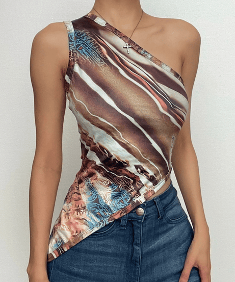 Fall Chic: Abstract One-Shoulder Asymmetric Top - Your Modern Style Statement