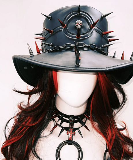 Unleash Your Inner Rebel: Fierce Red & Black Spiked Goth Rave Bustier for Halloween & Festivals
