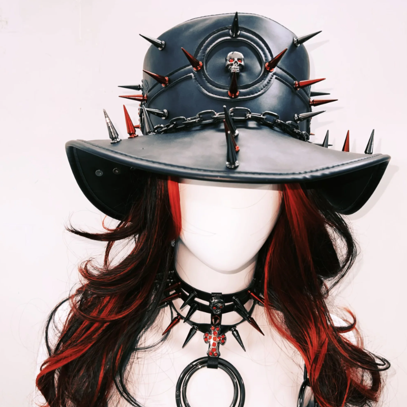 Unleash Your Inner Rebel: Fierce Red & Black Spiked Goth Rave Bustier for Halloween & Festivals