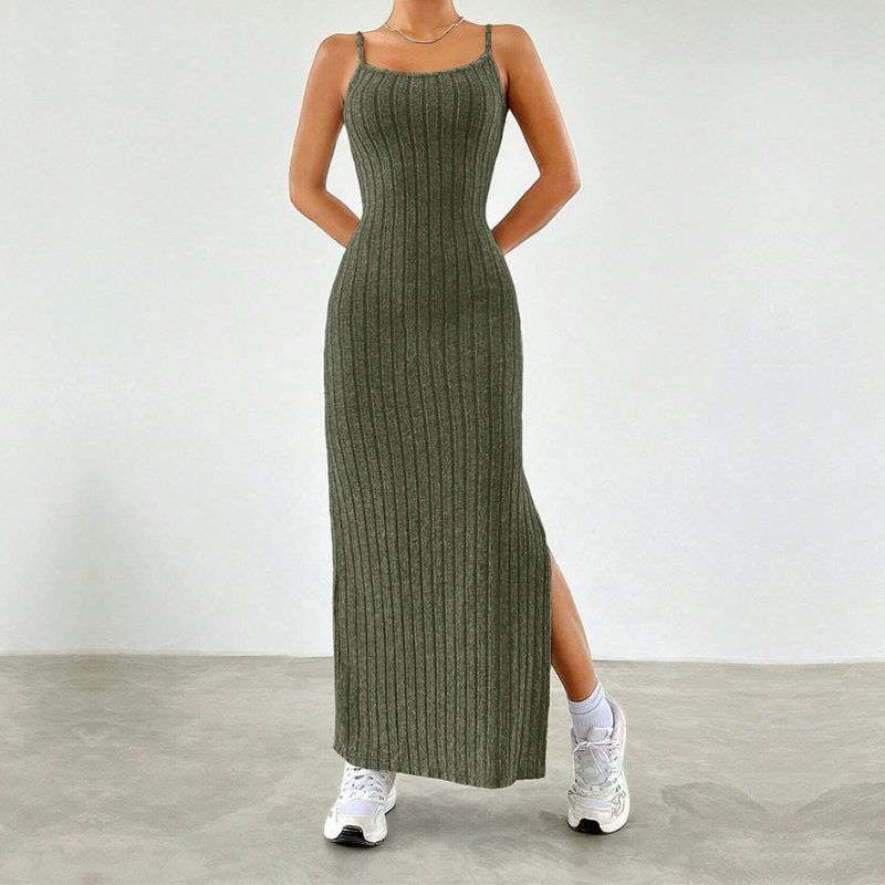 Fall Chic Ribbed Knit Two-Piece Set: Off-Shoulder Top & Side Slit Maxi Skirt