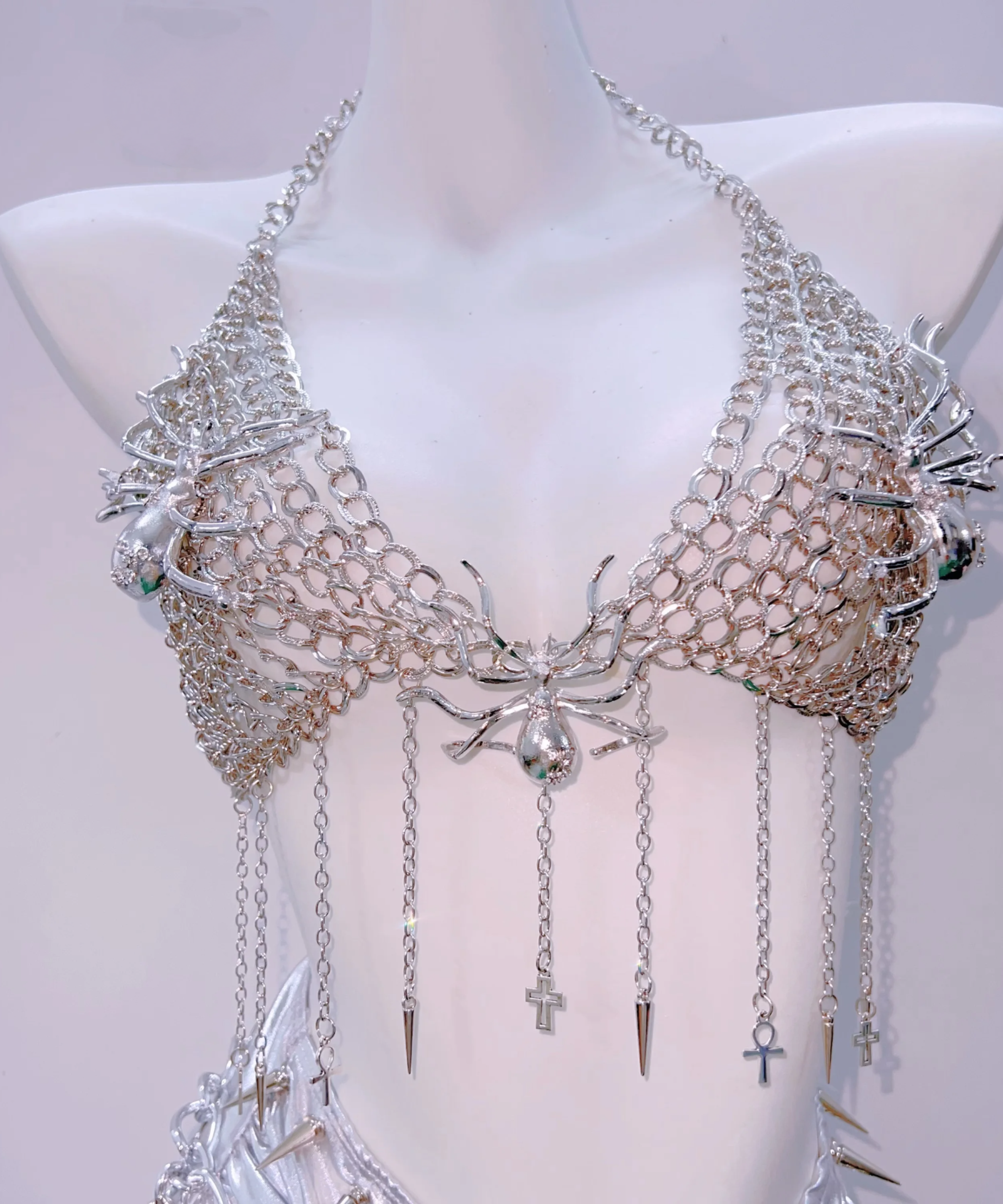 Wicked Spider Web Chain Halter Bralette | Goth Halloween Top & Festival Rave Wear for Women