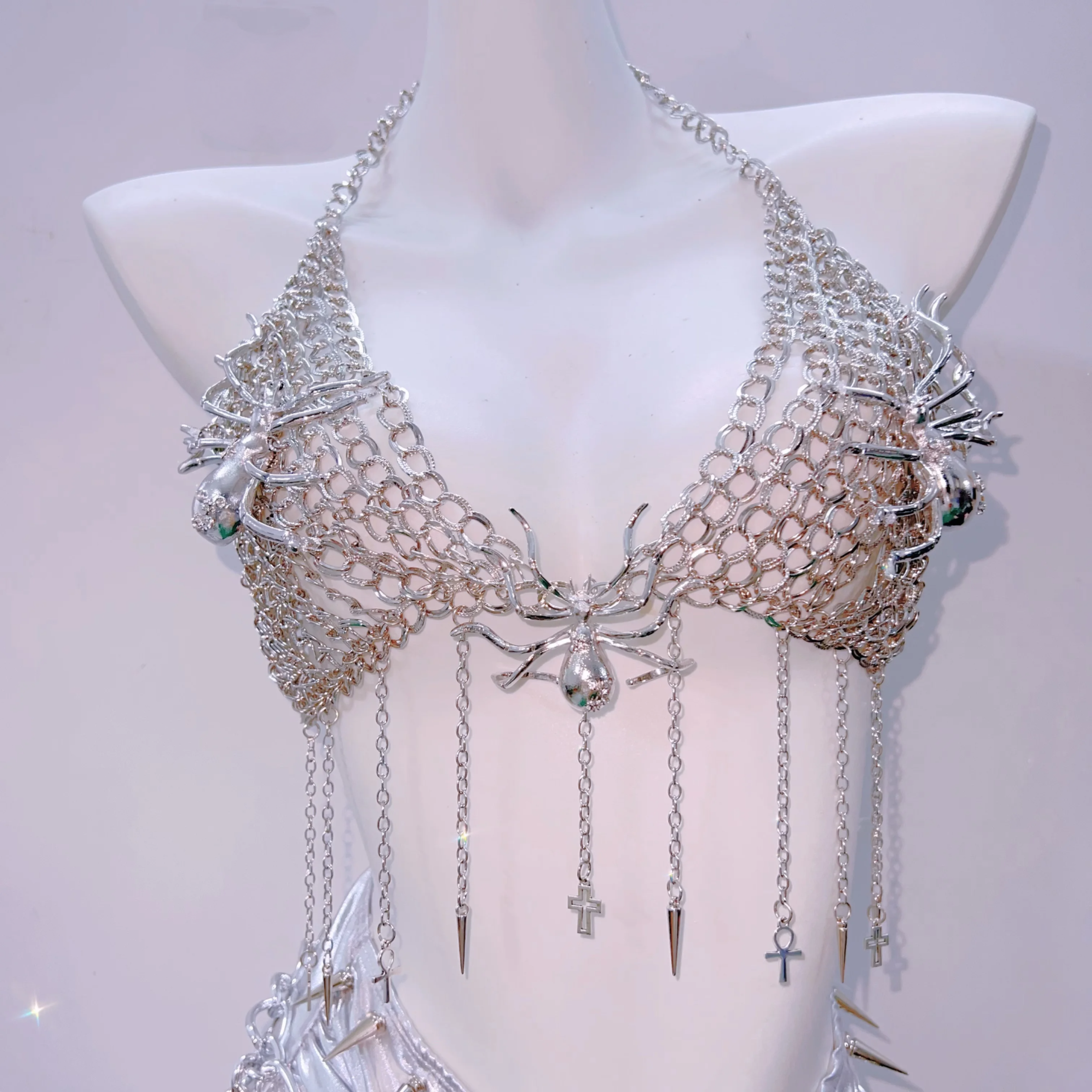 Wicked Spider Web Chain Halter Bralette | Goth Halloween Top & Festival Rave Wear for Women