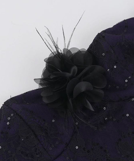 Womens Gothic Glam Purple Lace & Sequin Off-Shoulder Corset Top - Fall & Halloween Party Ready