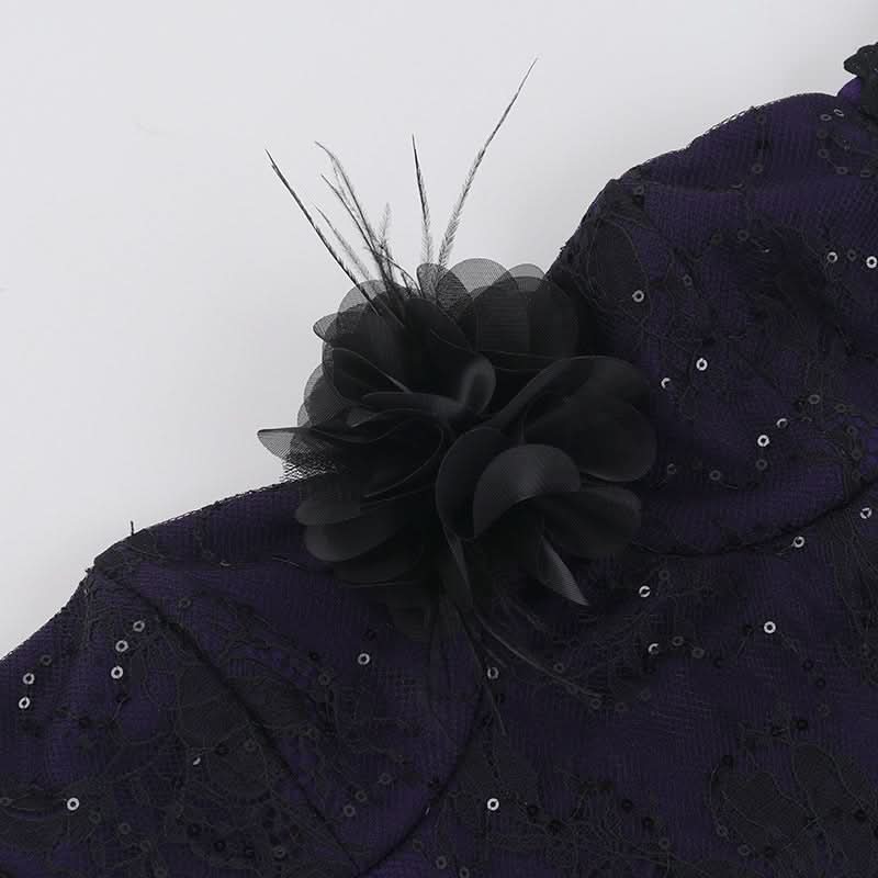 Womens Gothic Glam Purple Lace & Sequin Off-Shoulder Corset Top - Fall & Halloween Party Ready