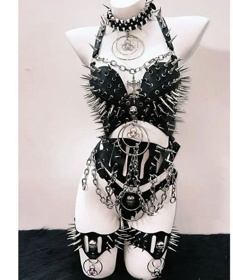 Fierce Spiked & Chained Gothic Harness Set - Ultimate Halloween & Clubwear Statement