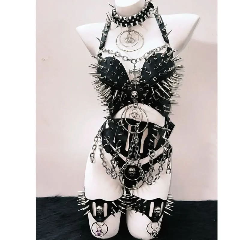Fierce Spiked & Chained Gothic Harness Set - Ultimate Halloween & Clubwear Statement