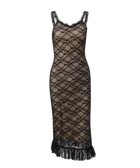 Enchanting Black Lace Maxi Dress | Ruffle Hem Cami for Fall Evenings & Holiday Parties